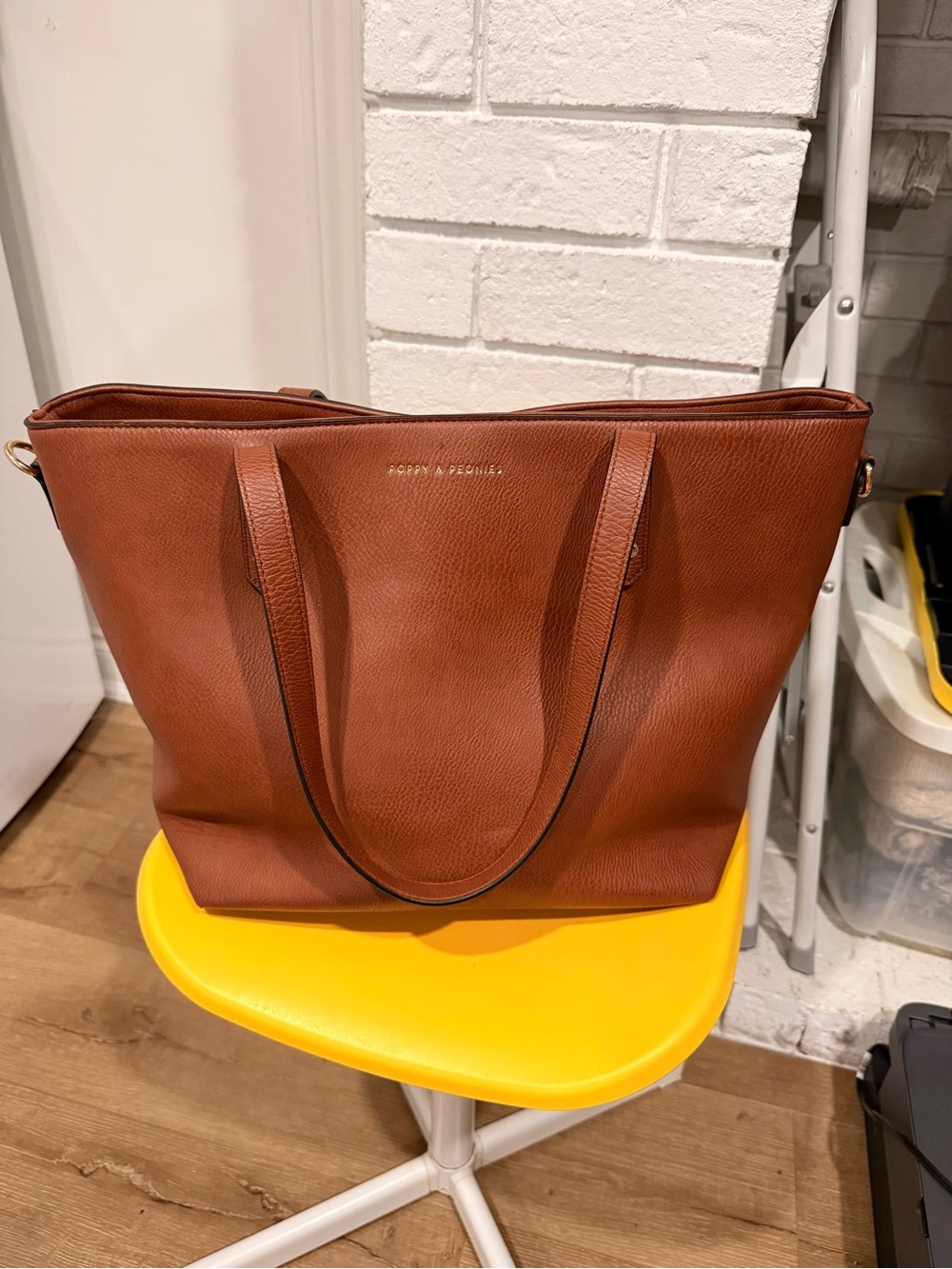Poppy & Peonies Cognac Leather Tote Bag